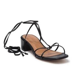 Who What Wear Genesis Block Heeled Sandal – Black Smooth Leather – Size 6